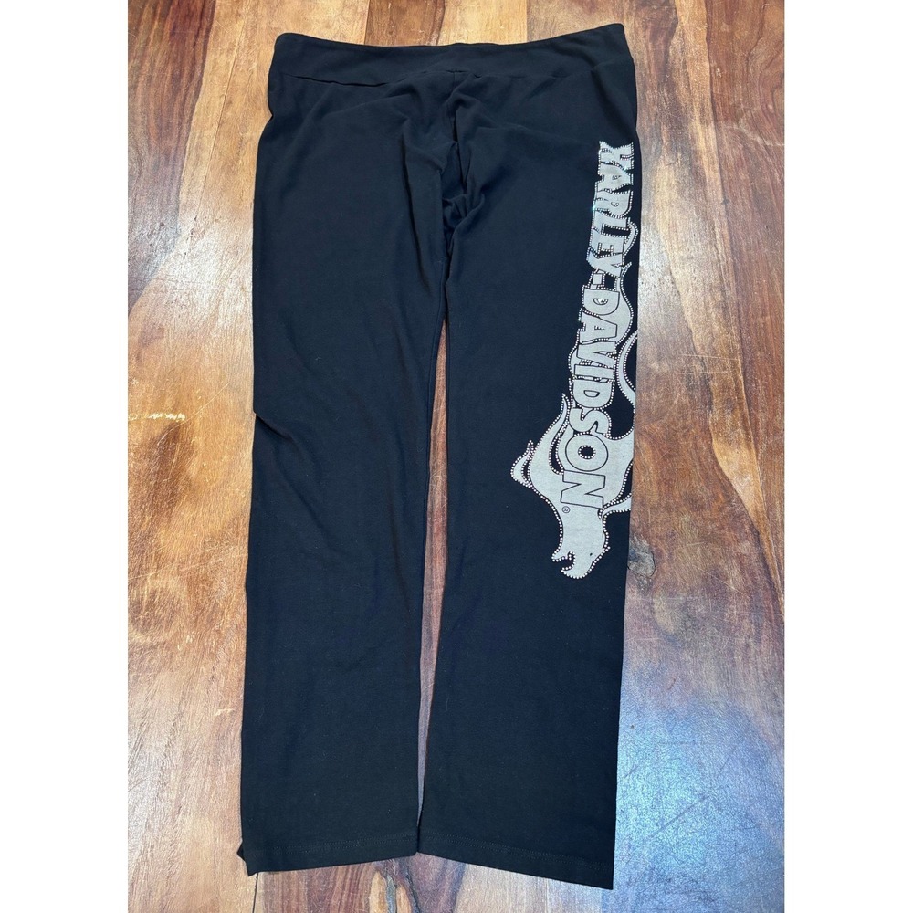 HARLEY-DAVIDSON leggings women XL black rhinestone eagle flame biker tights